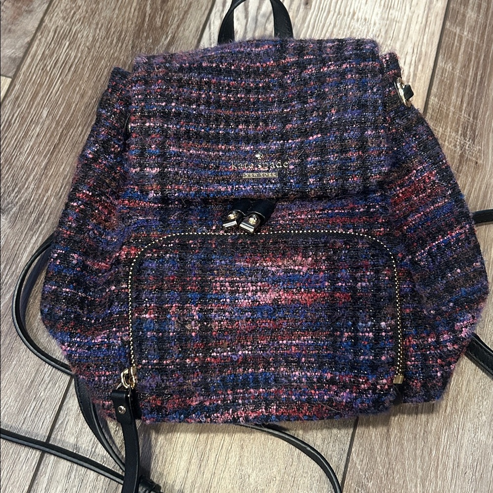 NWOT Kate Spade Jessa Tweed & Leather Backpack - Picture 2 of 6